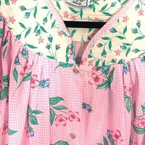 Vintage Cottagecore Gingham Floral Flower Power Boho Mumu Housedress w/ Pockets